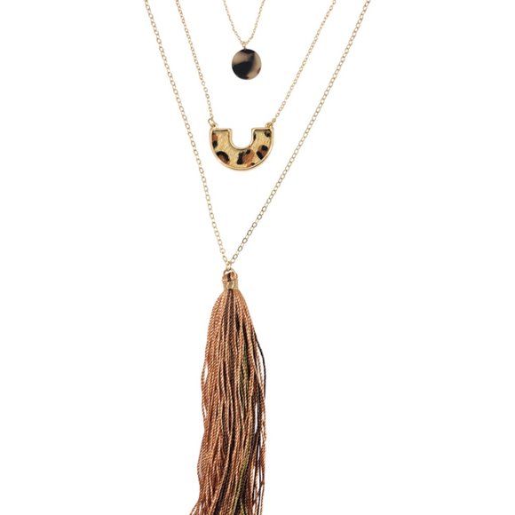 Statement Necklace Animal Skin Multi Layer Tassel - Picture 2 of 5